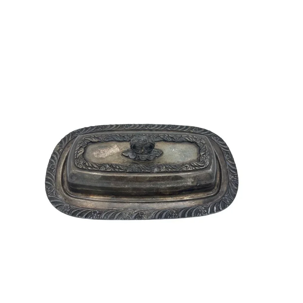 Brogers Silver Co. Silver on Copper Plated Butter Dish Patina